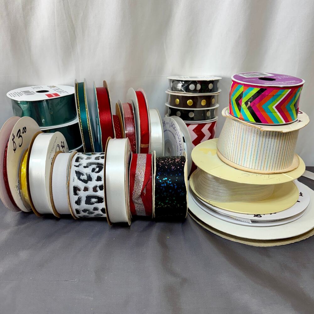 Junk Drawer Ribbon Destash Crafting Lot Multicolor New Old Grosgrain Gift Wrap